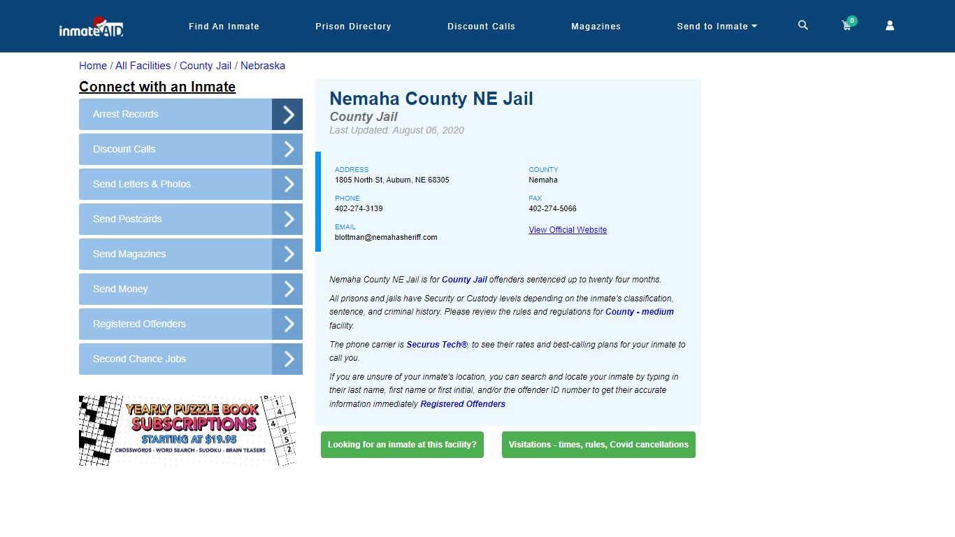 Nemaha County NE Jail - Inmate Locator - Auburn, NE
