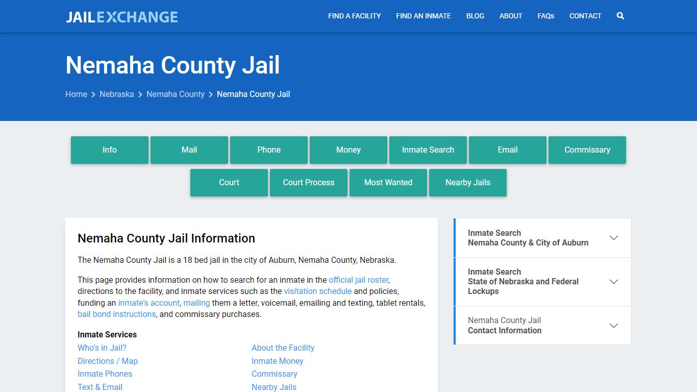 Nemaha County Jail, NE Inmate Search, Information